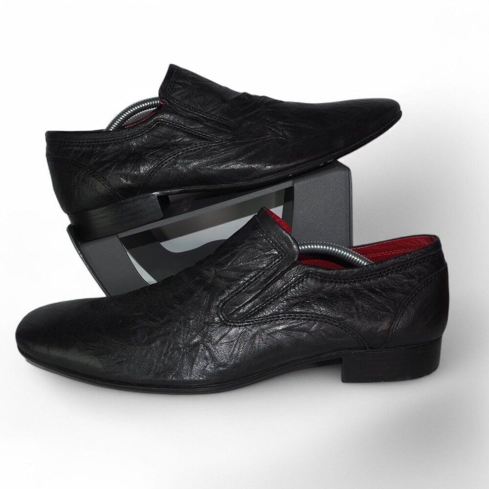 Red Tape Canning Crumple Clip Square Toe Leather Loafers Black Men's‎ 10